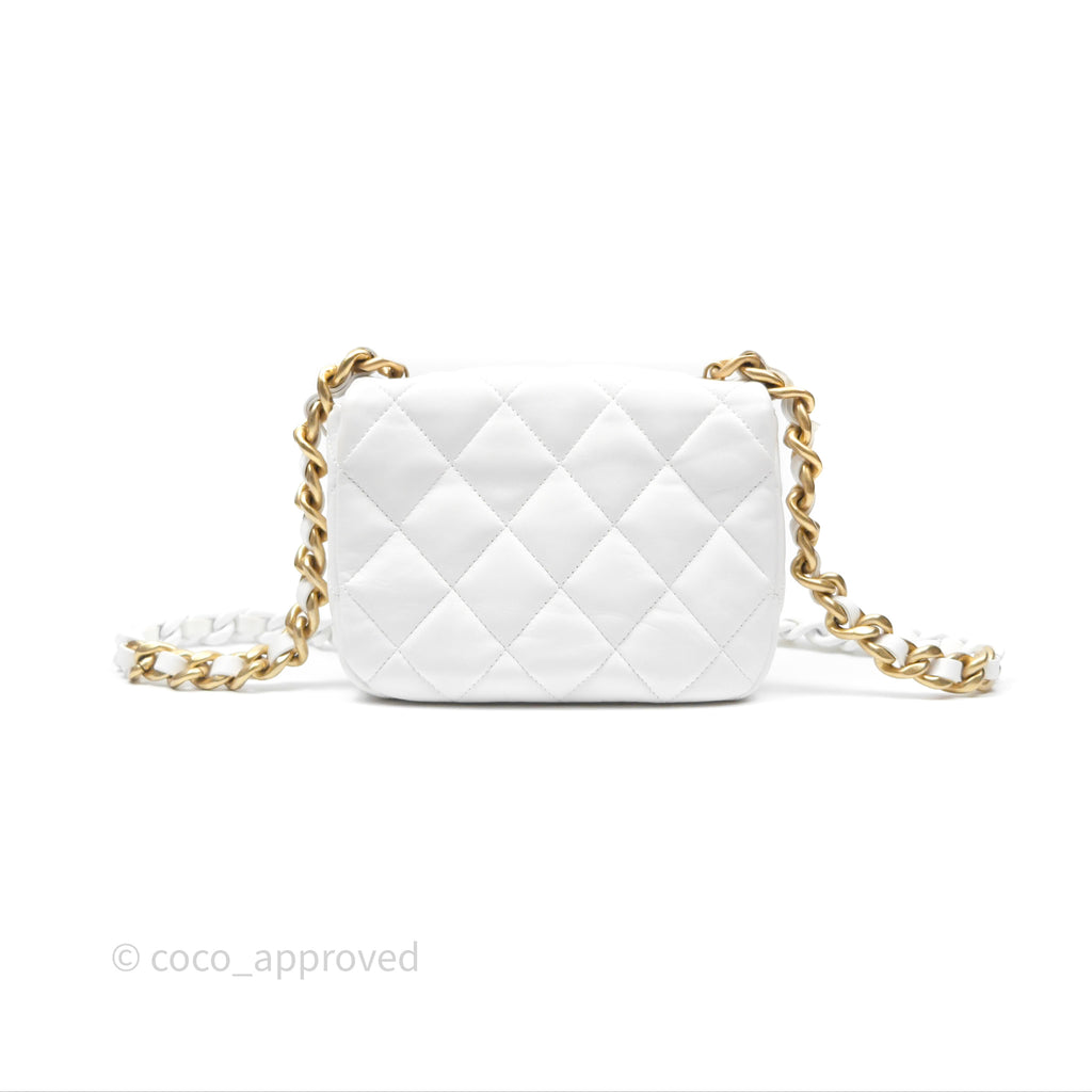 Chanel Small Flap Bag White Lambskin Aged Gold and Lacquered Metal 22S