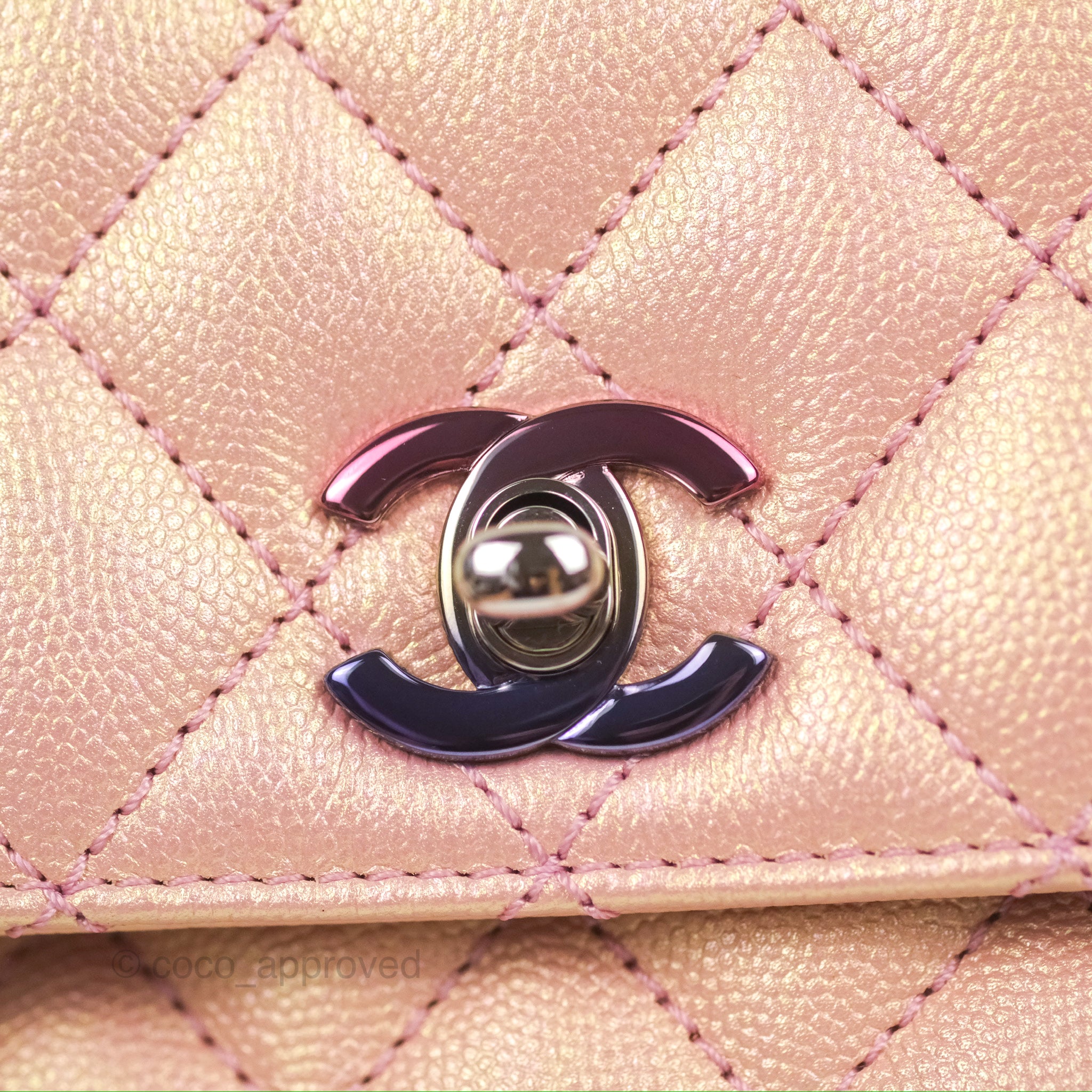 19S Pink Iridescent Caviar Quilted Flap Wallet