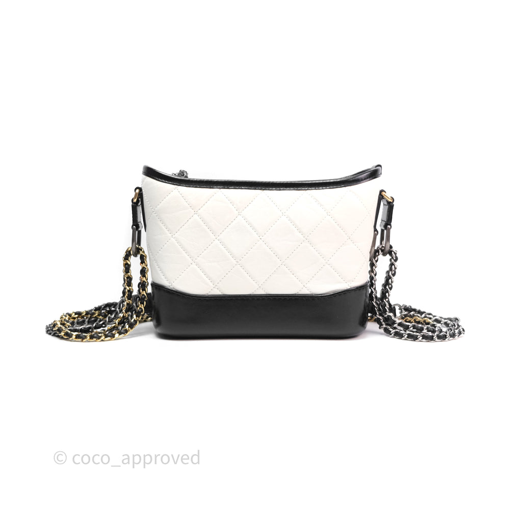 Chanel Small Gabrielle Hobo Quilted Black White Aged Calfskin