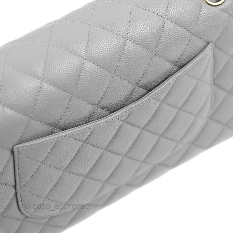 Chanel Classic M/L Double Flap Gris Grey Caviar Silver Hardware