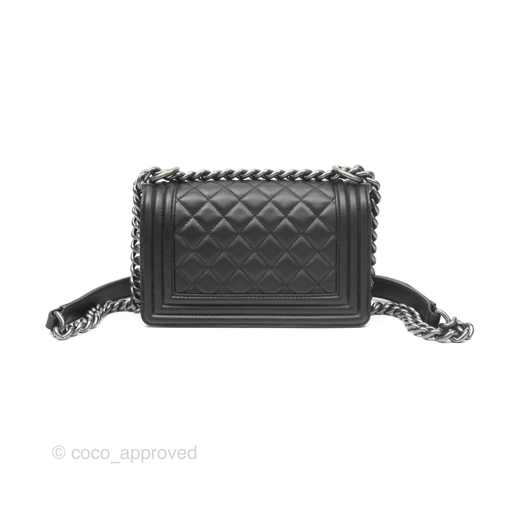 Chanel Small Boy Black Calfskin Ruthenium Hardware