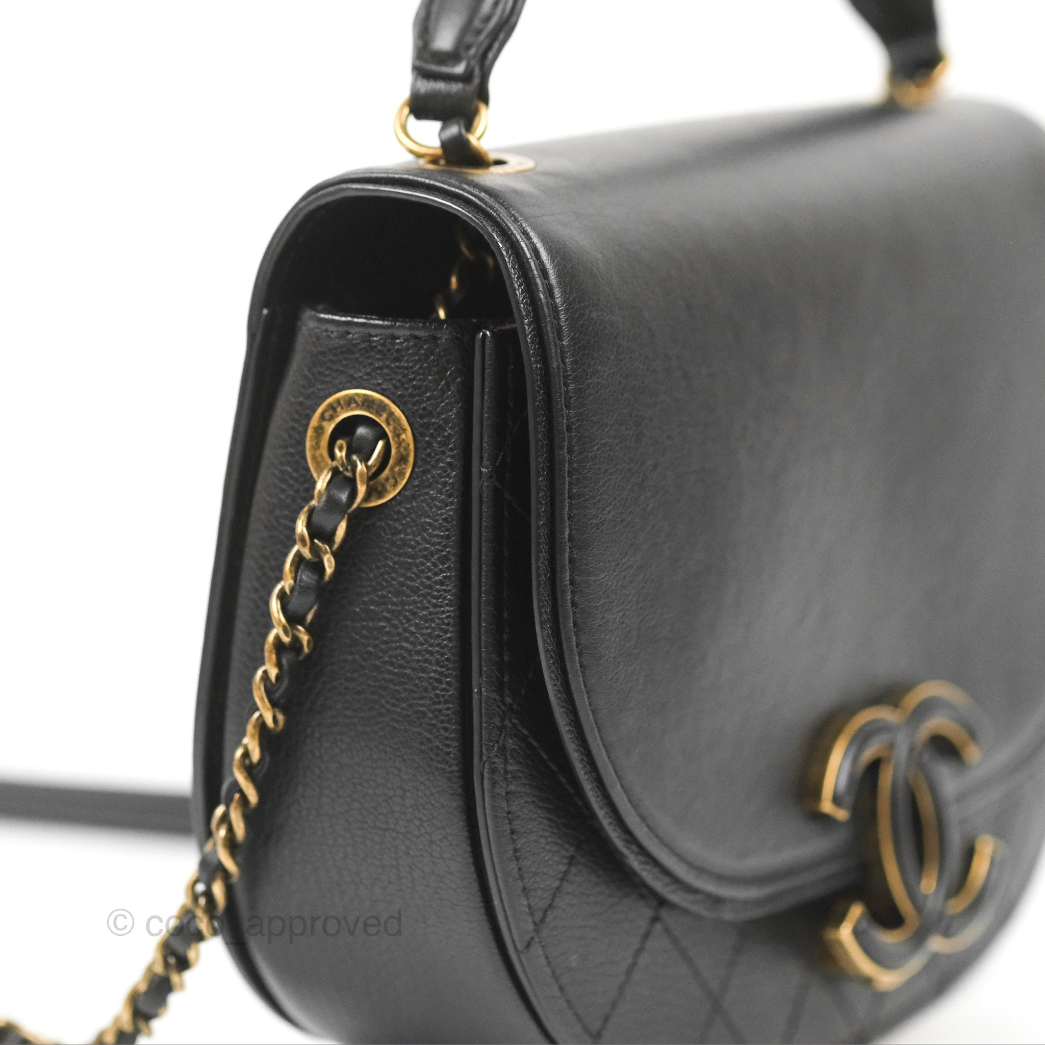 Chanel Small Coco Curve Flap Black Goatskin Antique Gold Hardware 