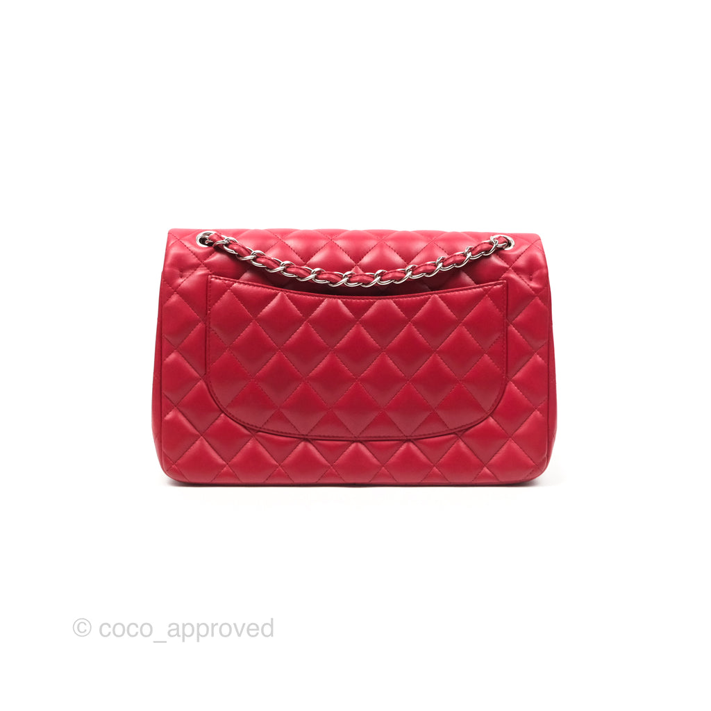 Chanel Jumbo Double Flap Red Lambskin Silver Hardware⁣⁣