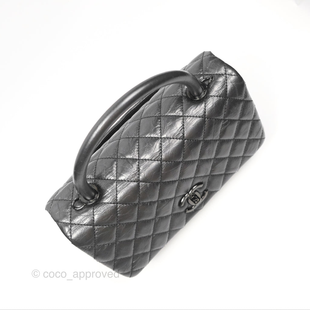 Chanel Medium Coco Handle Quilted Aged Calfskin Iridescent Dark Grey So Black Hardware