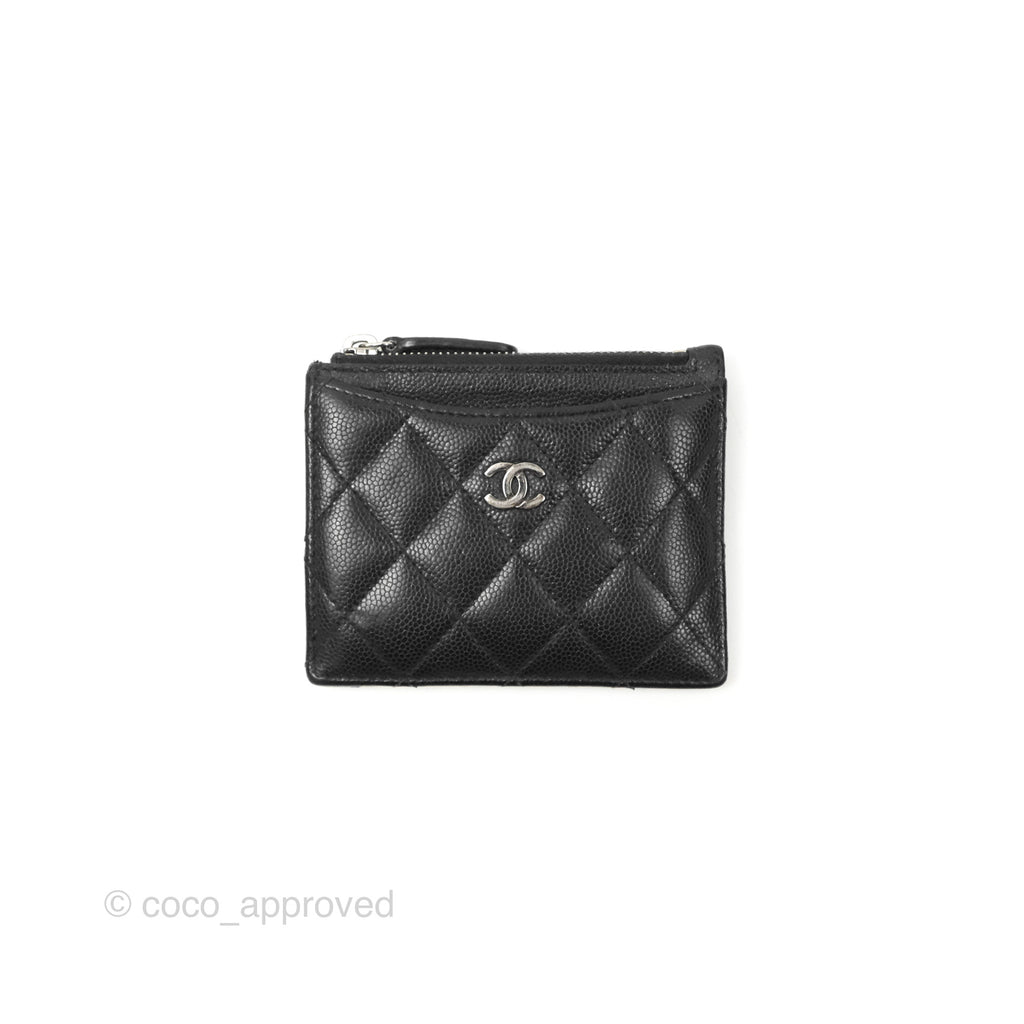Chanel Quilted CC Zipped Card Holder Black Caviar Silver Hardware