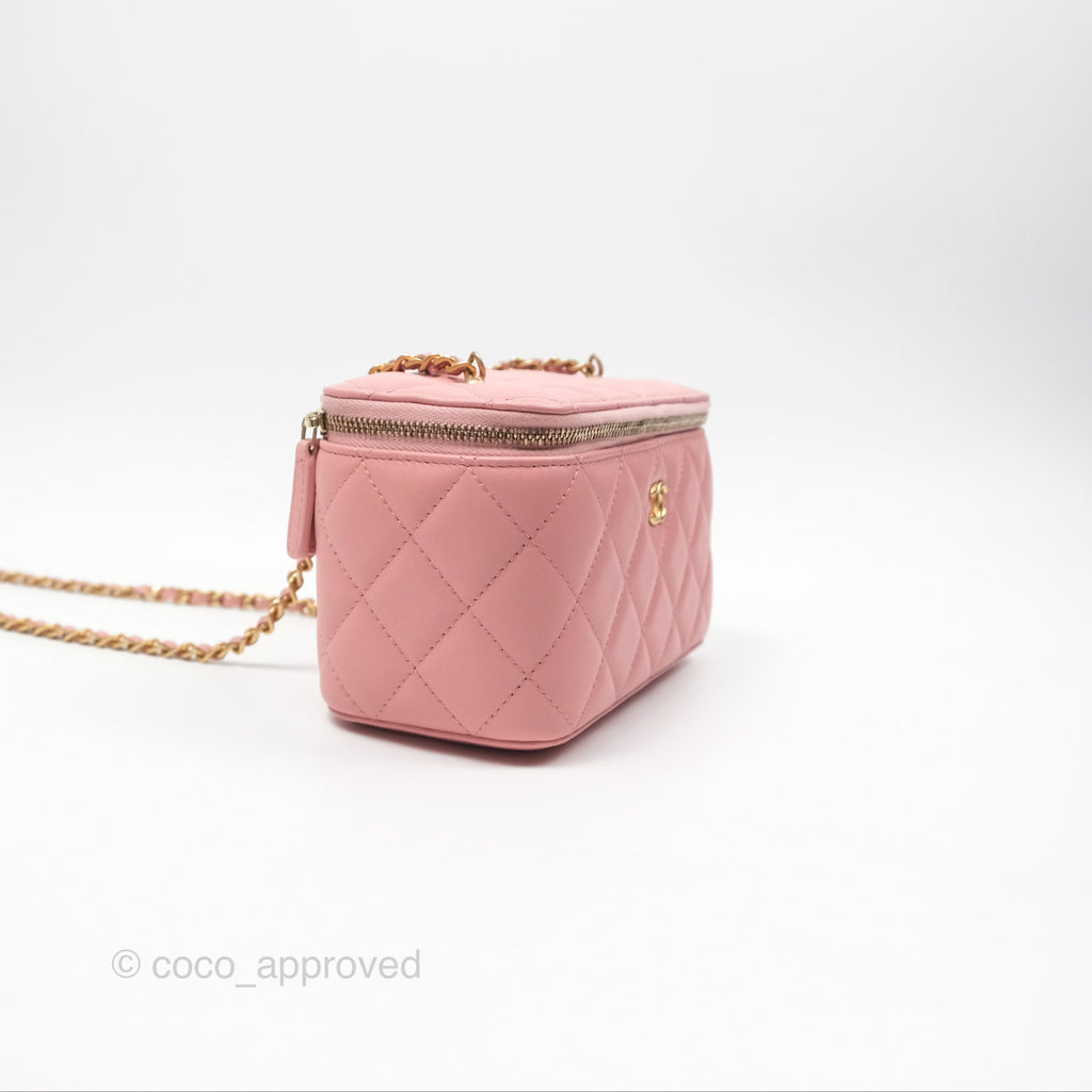 Chanel Pearl Crush Vanity With Chain Pink Lambskin Aged Gold Hardware