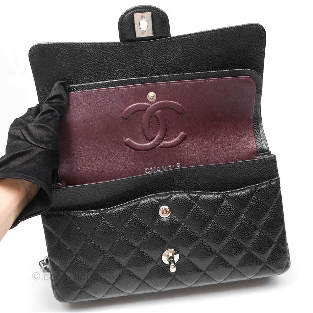 Chanel Classic M/L Medium Flap Quilted Black Caviar Silver Hardware