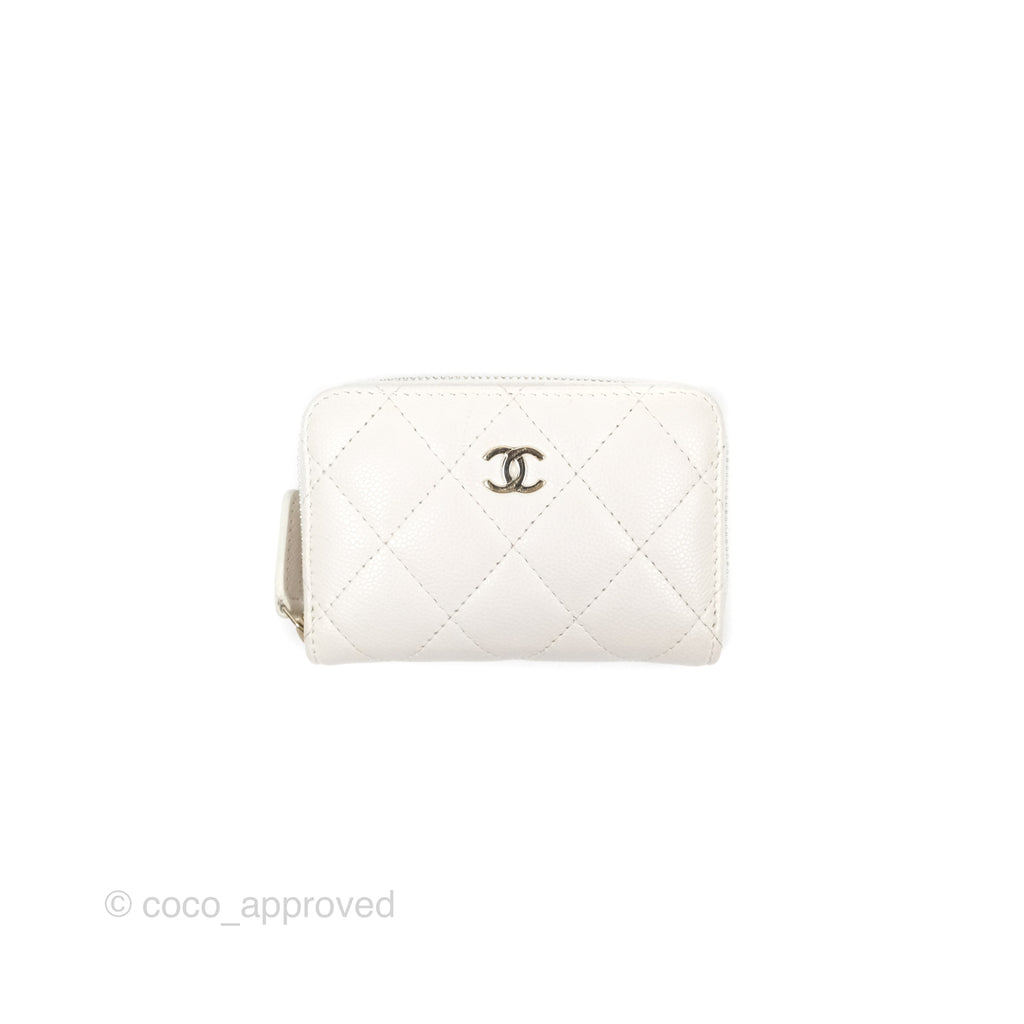 Chanel Classic Zipped Coin Purse White Caviar Gold Hardware