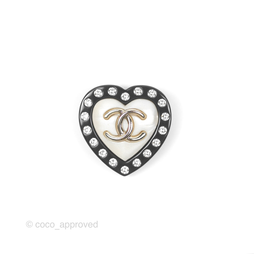 Chanel CC Pearl Black Heart Brooch 21S