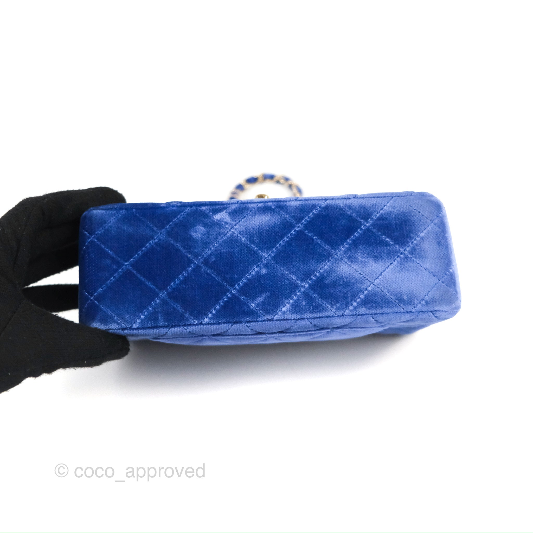 Chanel Blue mini square velvet 2020 Classic gold hardware single fl