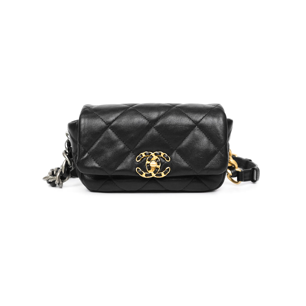 Chanel 19 Waist Bag Black Goatskin Mixed Hardware