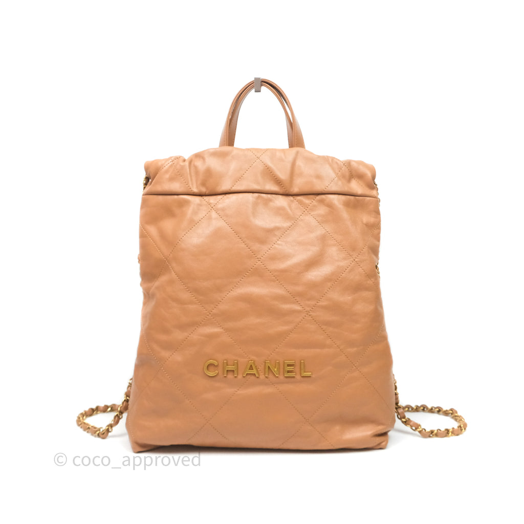 Chanel 22 Small Backpack Camel Shiny Calfskin Gold Hardware