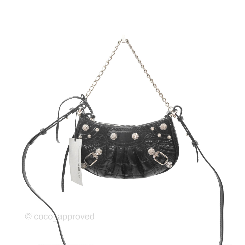 Balenciaga Le Cagole Mini Bag With Chain Black Lambskin Aged Silver Hardware