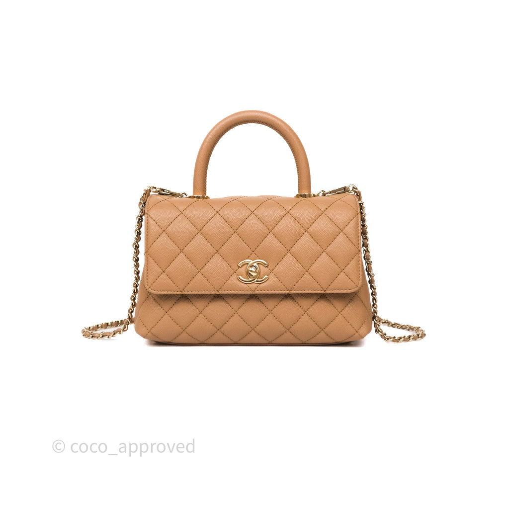 Chanel Small Coco Handle Quilted Beige Caviar Gold Hardware