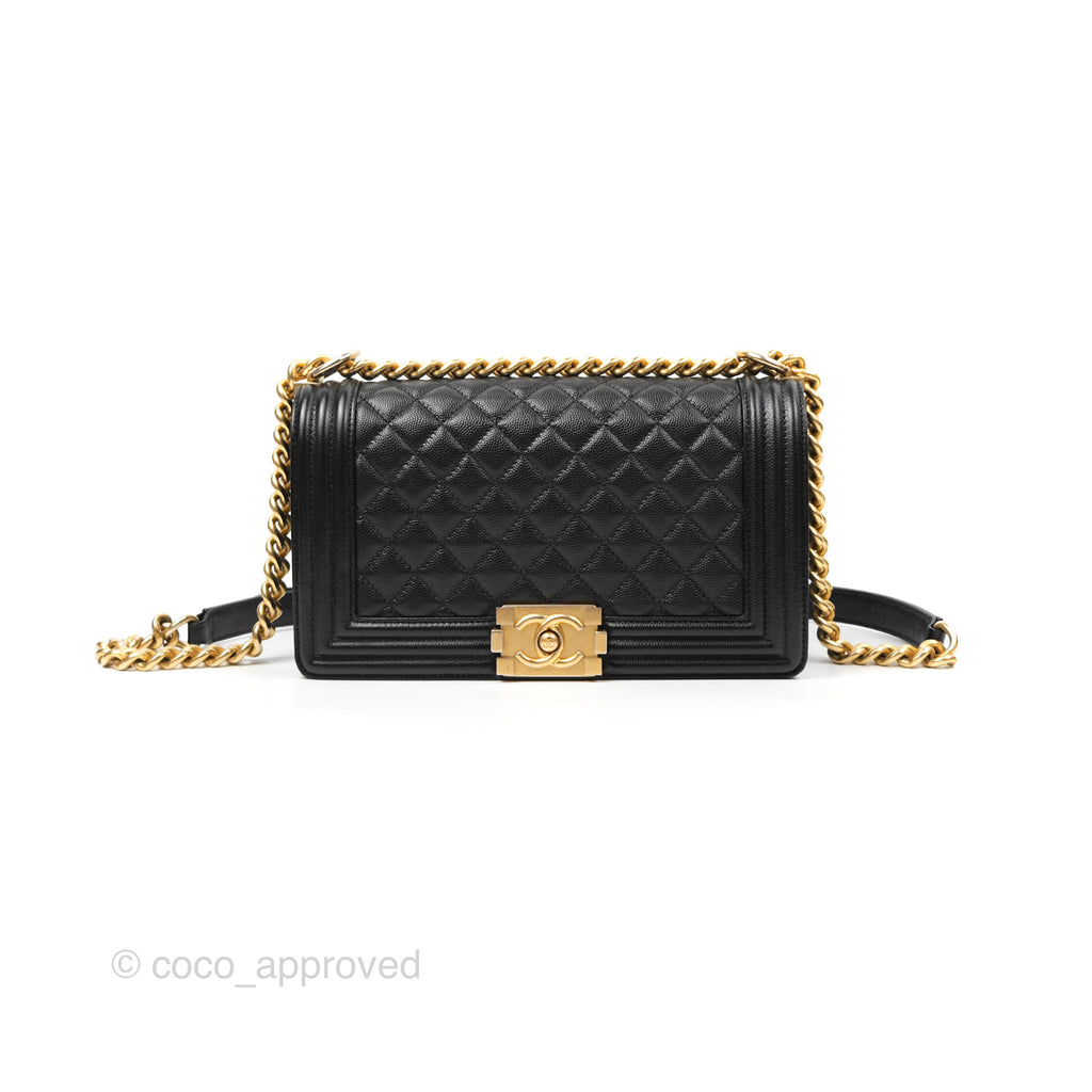 Chanel Quilted Medium Boy Black Caviar Aged Gold Hardware