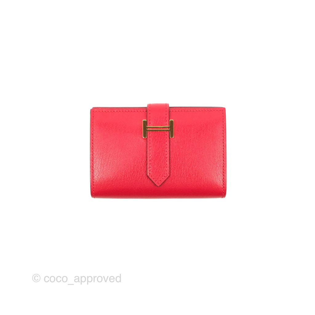 Hermes Bearn Mini Wallet Rouge De Coeur Chamkila Goatskin Gold Hardware