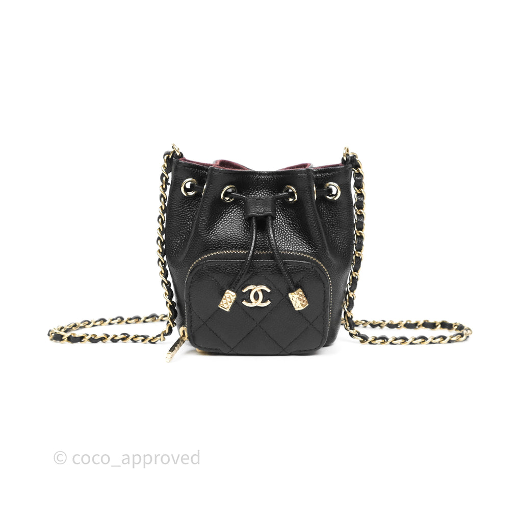 Chanel Mini Pocket Bucket Bag Black Caviar Gold Hardware