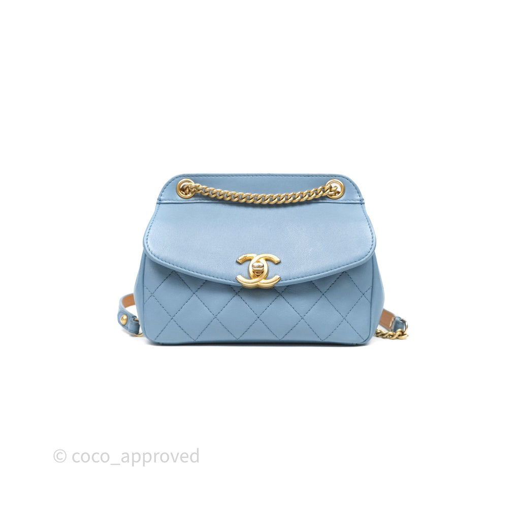 Chanel Curved Flap Bag Blue Lambskin Aged Gold Hardware