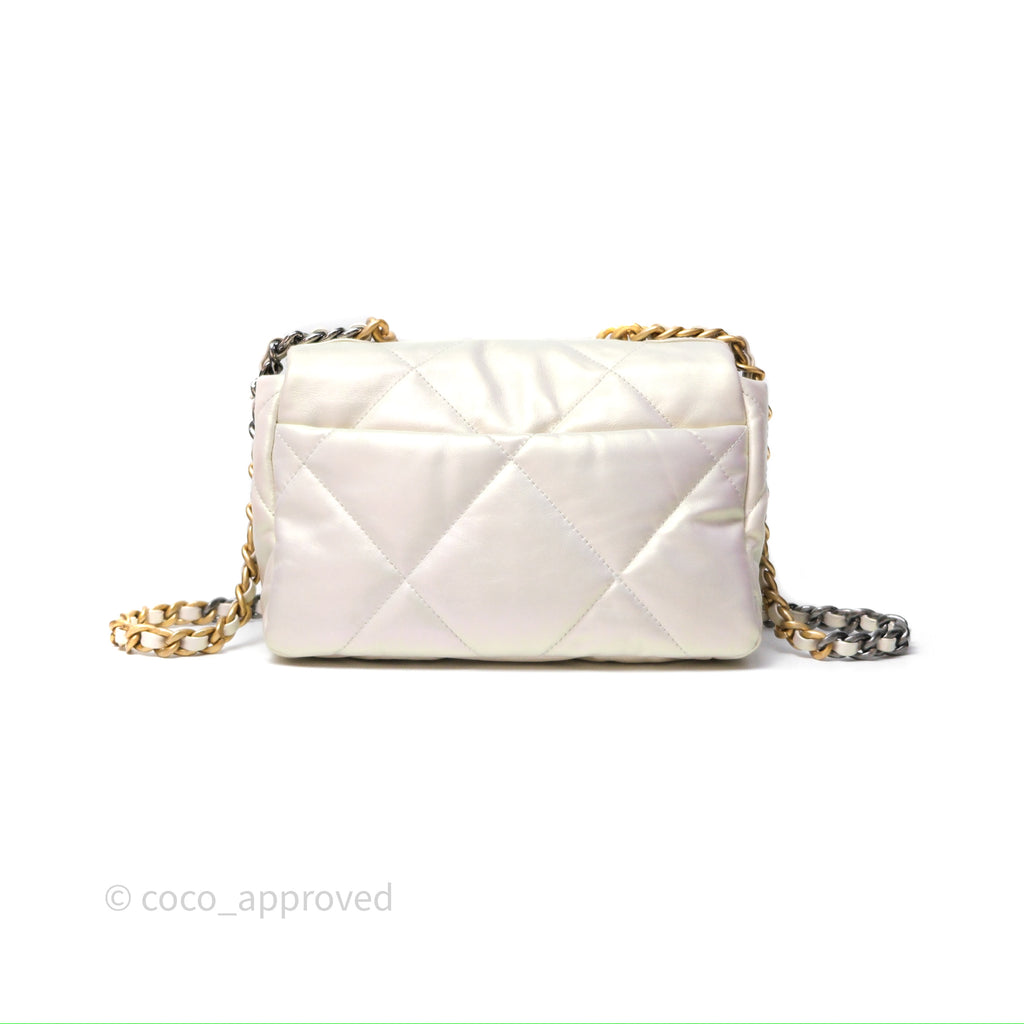 Chanel 19 Small Iridescent White Mixed Hardware