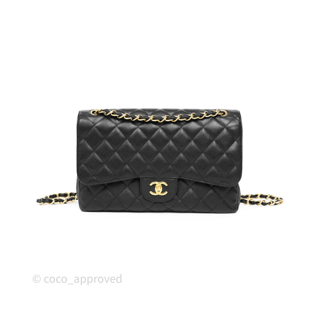 Chanel Jumbo Double Flap Quilted Black Caviar Gold Hardware⁣⁣