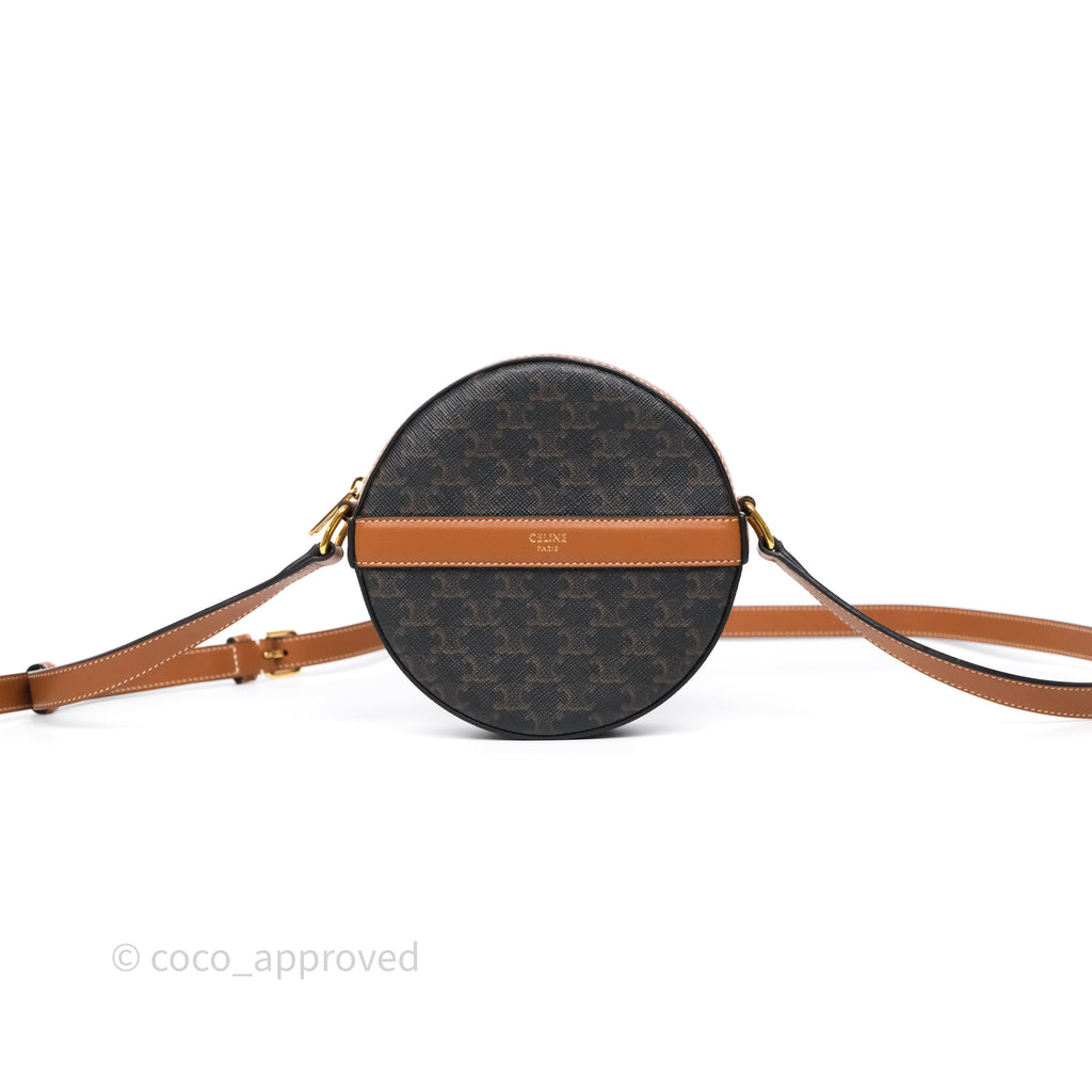 Celine Round Purse on Strap Triomphe Canvas Tan