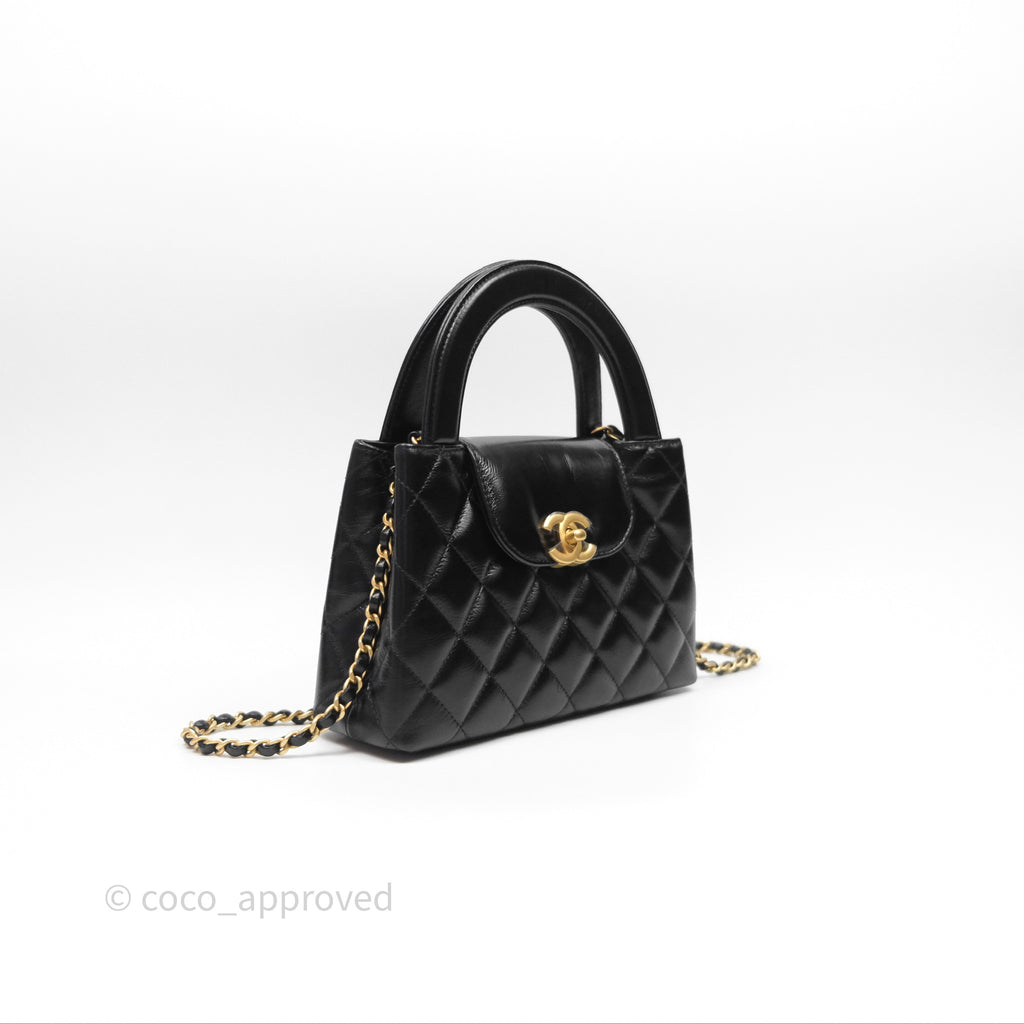 Chanel Kelly Bag Quilted Black Shiny Crumpled Calfskin Aged Gold Hardware