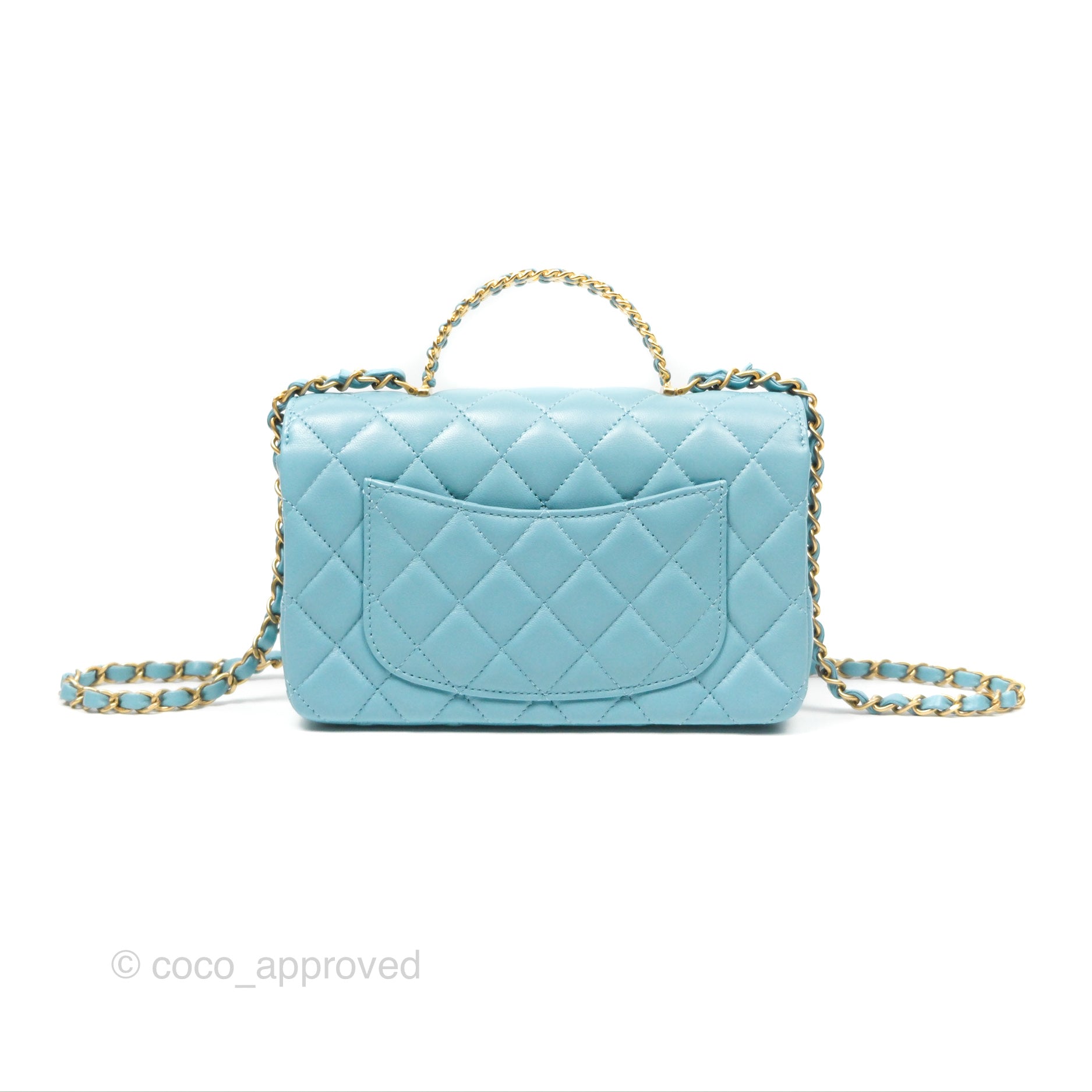 空箱　CHANEL, PRADA, HERMES 、Tiffany Chanel Flap Bag with Crystal Logo Top Handle Tiffany Blue