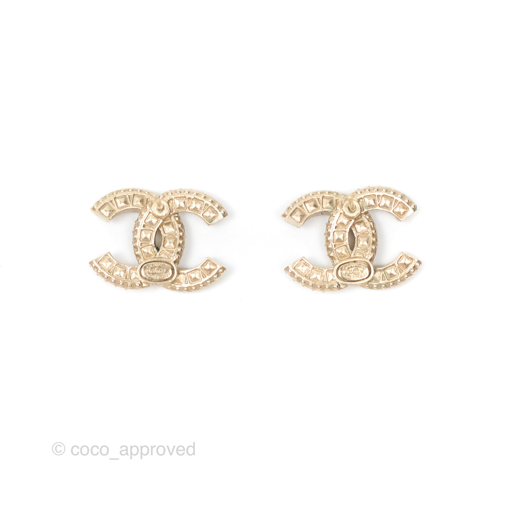 Chanel Crystal CC Earrings Gold Tone 20V