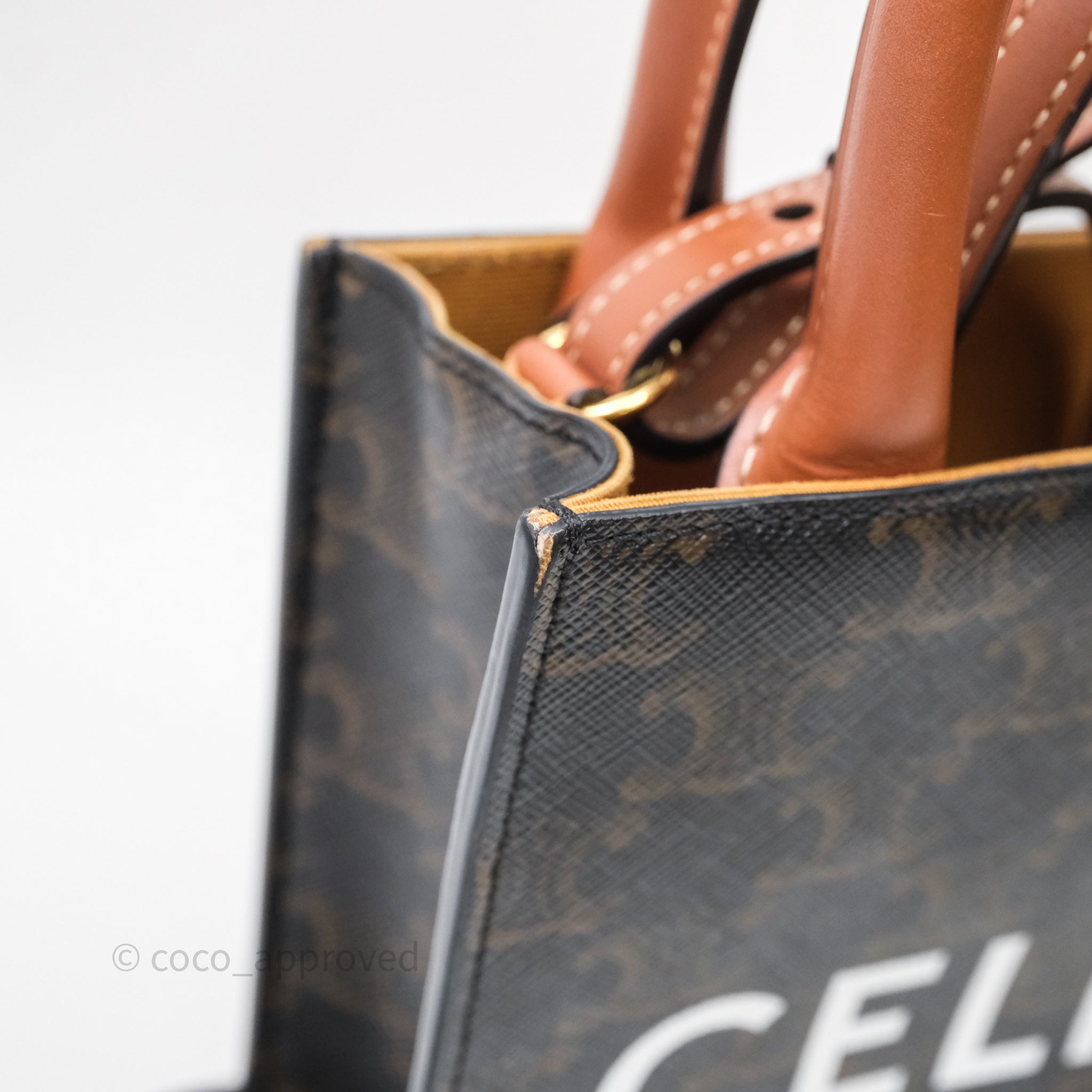Celine Mini Vertical Cabas Bag Triomphe Canvas Tan Calfskin – Coco