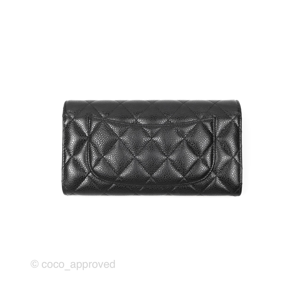 Chanel Quilted Classic Zip Long Wallet Black Caviar Gold Hardware