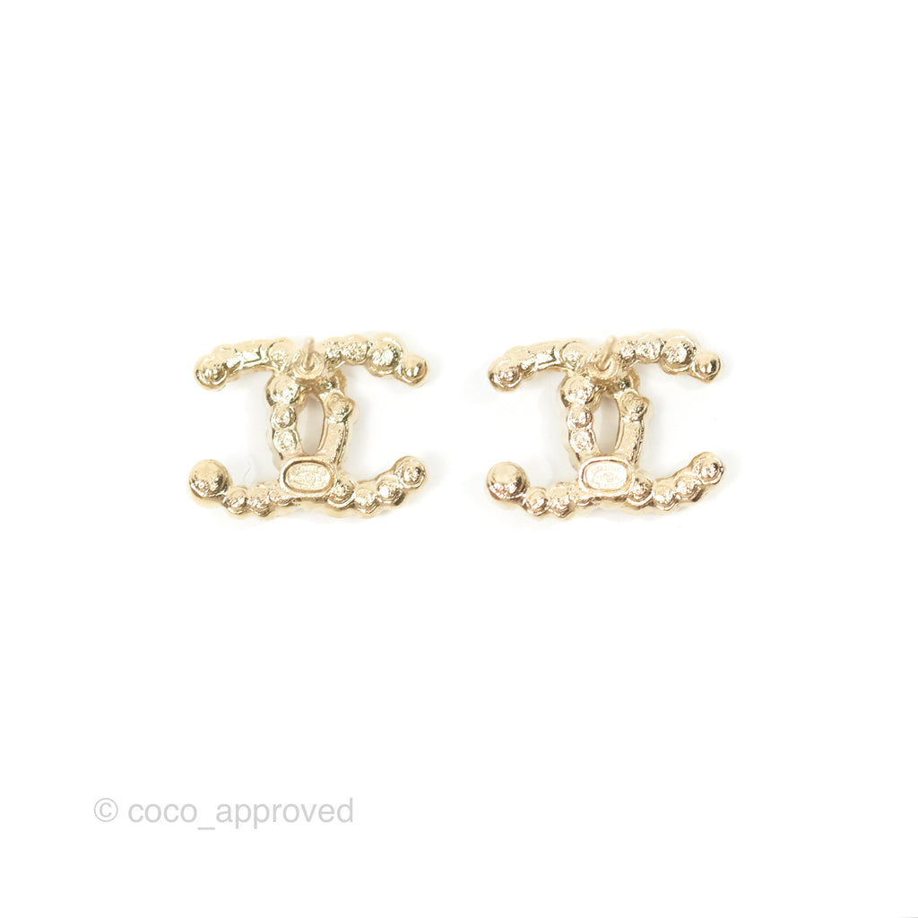 Chanel Crystal Pearl Pink CC Earrings Gold Tone 19S