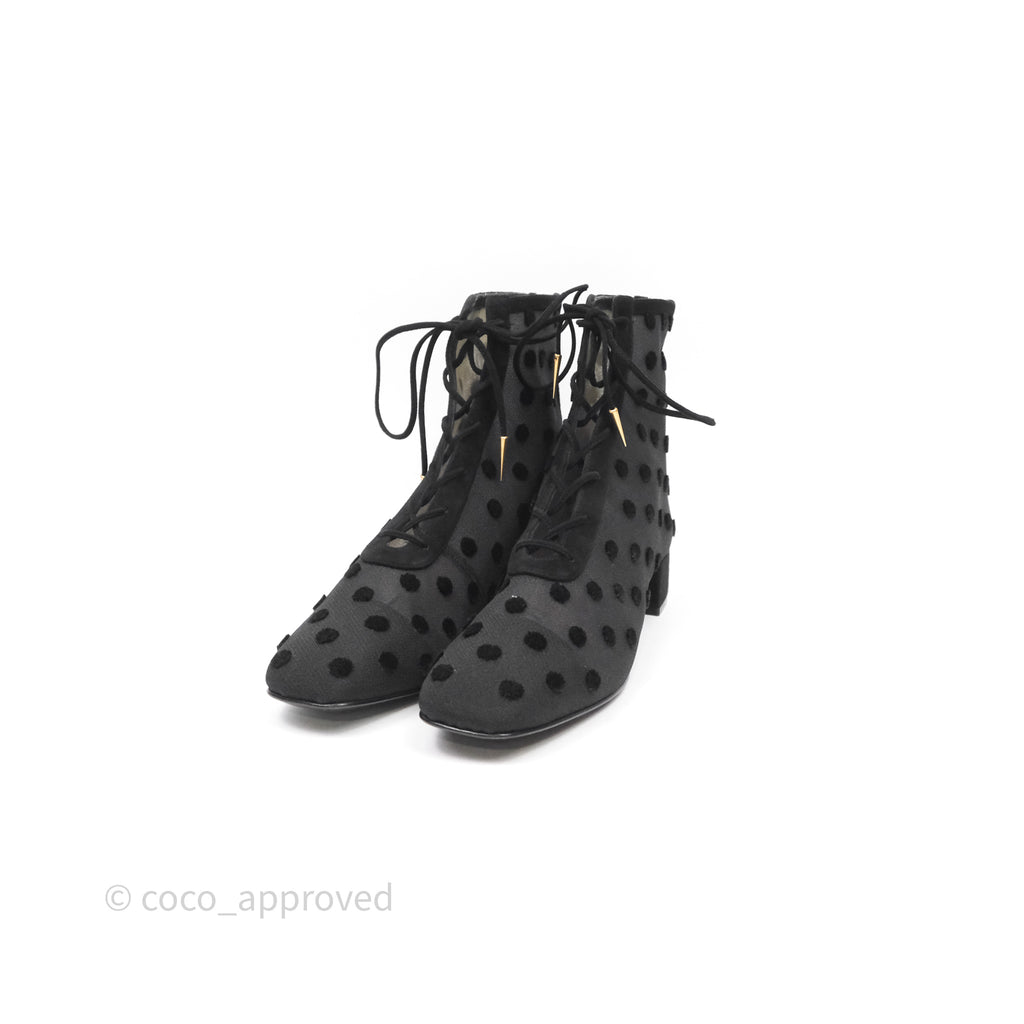 Christian Dior Mesh Polka-Dot Boots Black Size 39