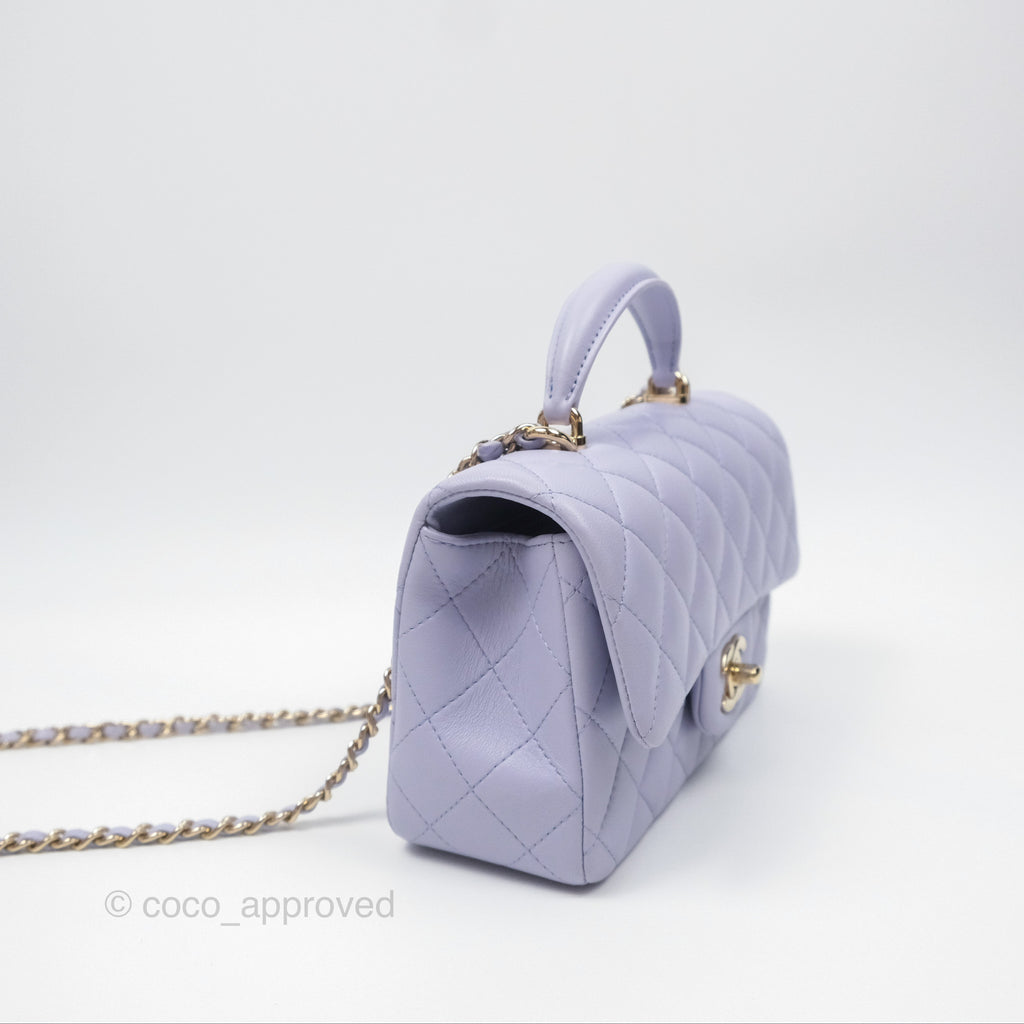 Chanel Top Handle Mini Rectangular Flap Bag Lilac Lambskin Gold Hardware