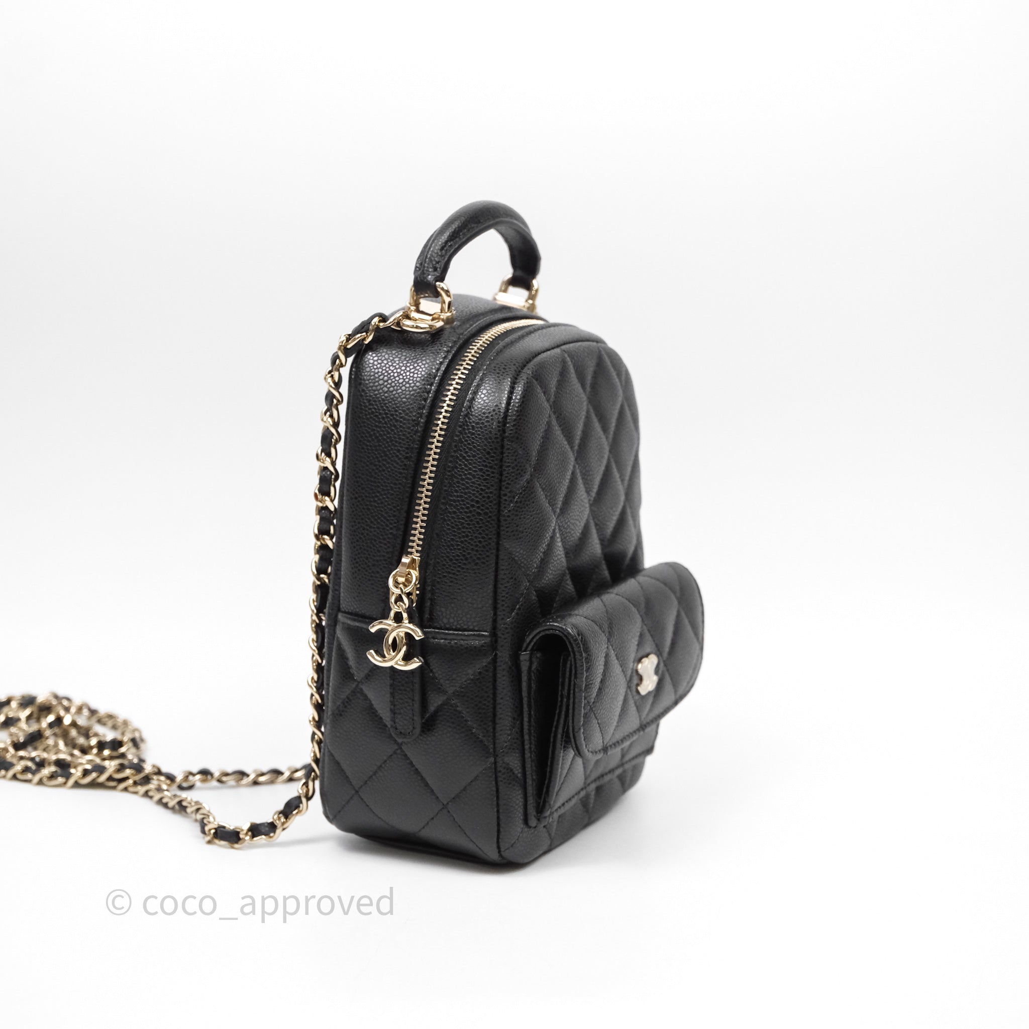 chanel mini leather backpack Chanel Classic Mini Backpack Black Caviar Light Gold Hardware – Coco Approved Studio