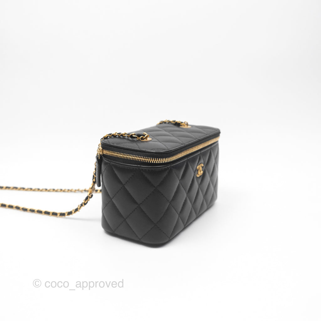 Chanel Vanity with COCO Heart Chain Black Lambskin Aged Gold Hardware