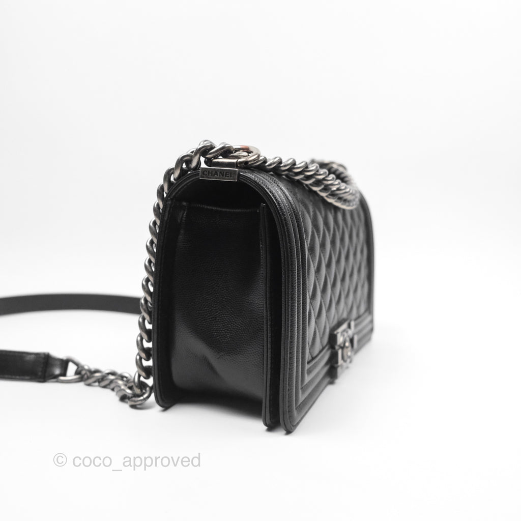 Chanel Medium Boy Quilted Black Caviar Ruthenium Hardware