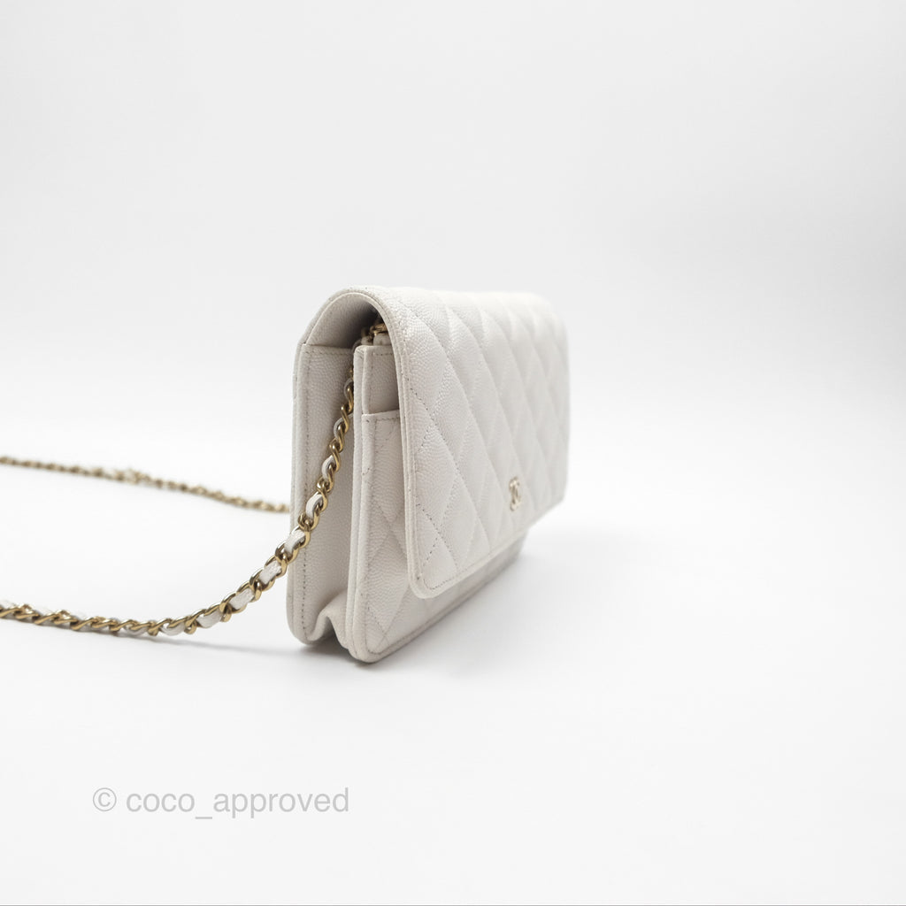 Chanel Quilted Classic Wallet on Chain WOC White Caviar Gold Hardware