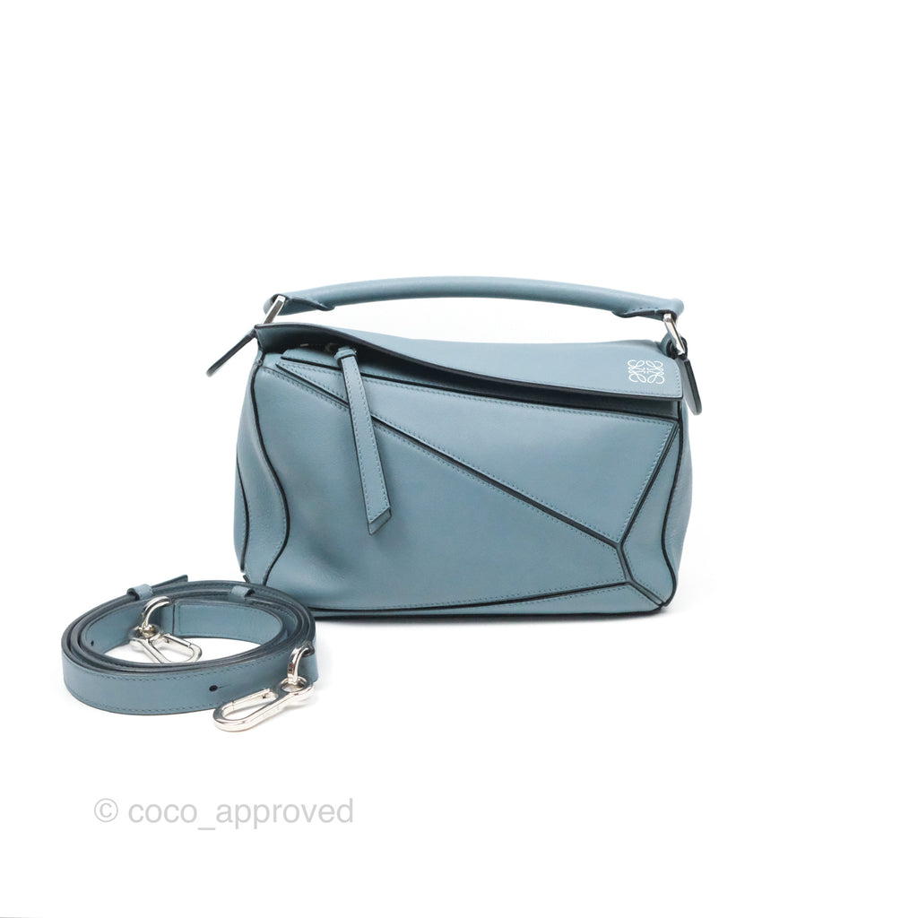 Loewe Small Puzzle Bag Stone Blue Calfskin Gold Hardware