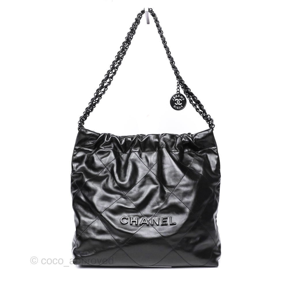 Chanel 22 Small Quilted So Black Shiny Crumpled Calfskin