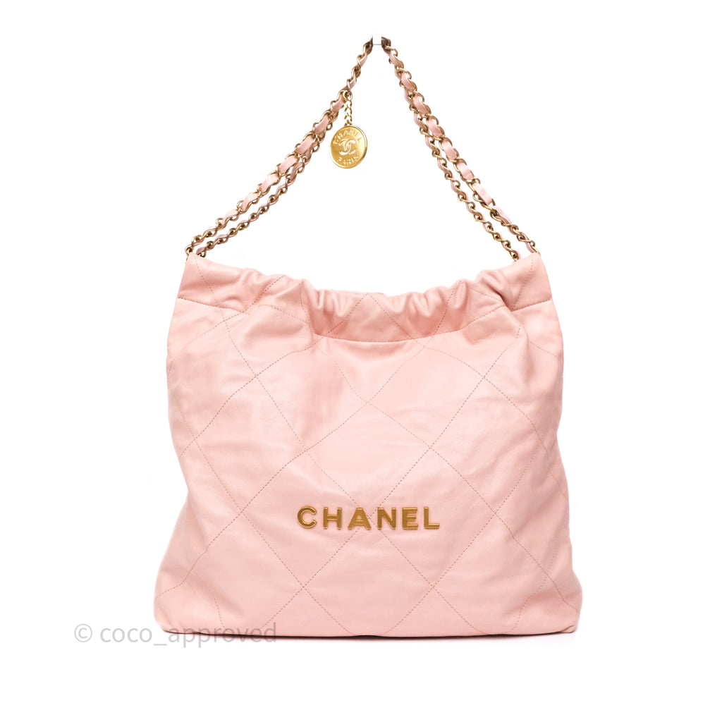 Chanel 22 Medium Pink Crumpled Calfskin Aged Gold Hardware