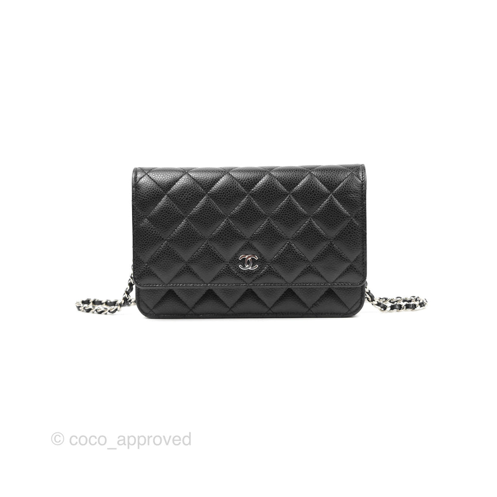 Chanel Quilted Classic Wallet On Chain WOC Black Caviar Silver Hardware