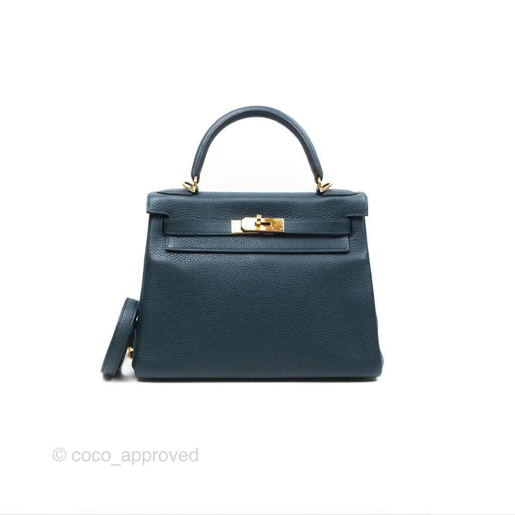 Hermes Kelly 28 Clemence Vert Cypress 6O Gold Hardware