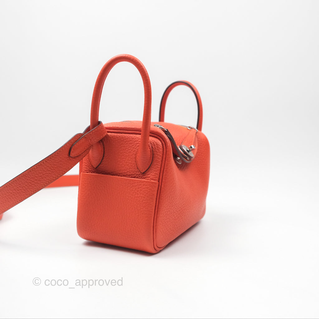 Hermès Mini Lindy 20 Orange Poppy 8V Clemence Palladium Hardware