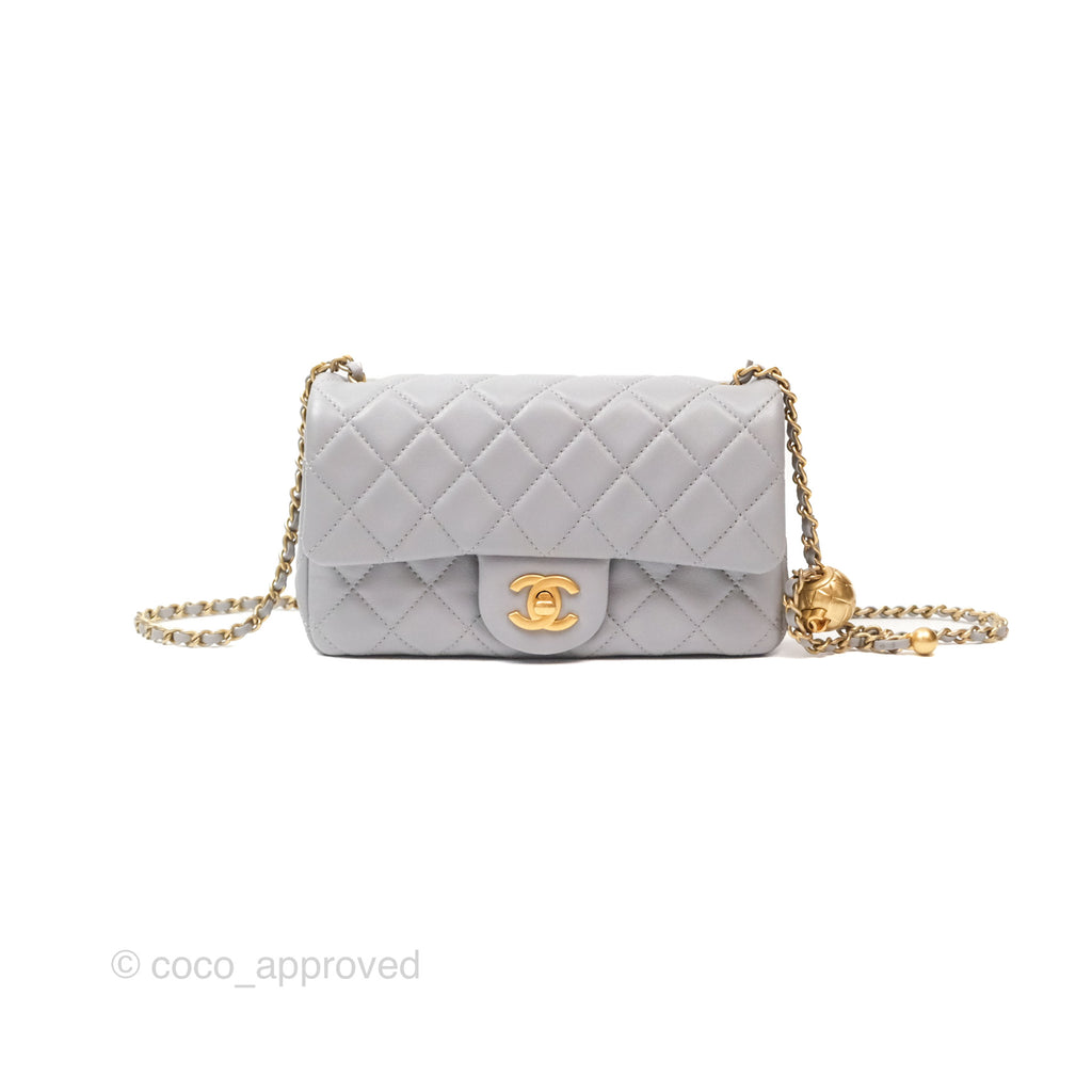 Chanel Pearl Crush Mini Rectangular Grey Lambskin Aged Gold Hardware