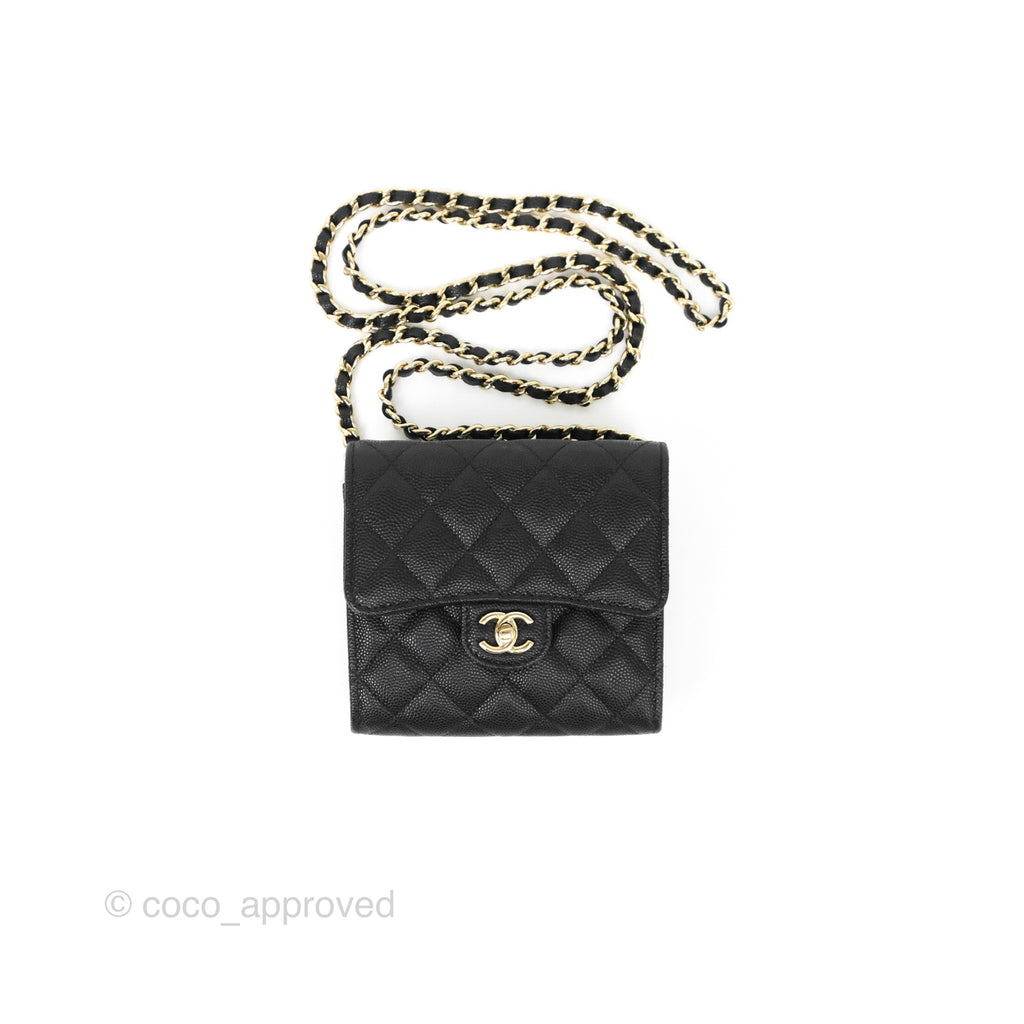 Chanel Small Wallet With Chain Black Caviar Gold Hardware