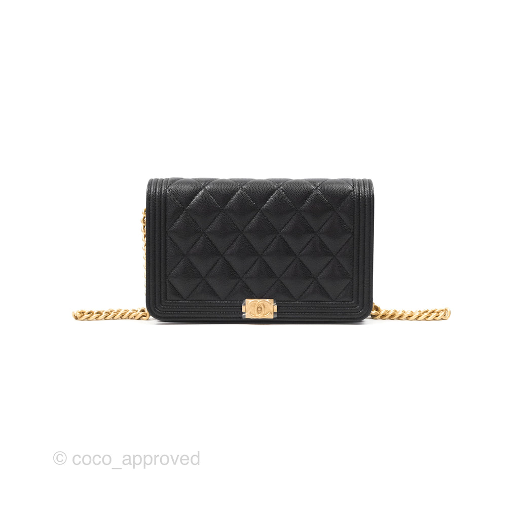 Chanel Quilted Boy Wallet on Chain WOC Black Caviar Age Gold Hardware