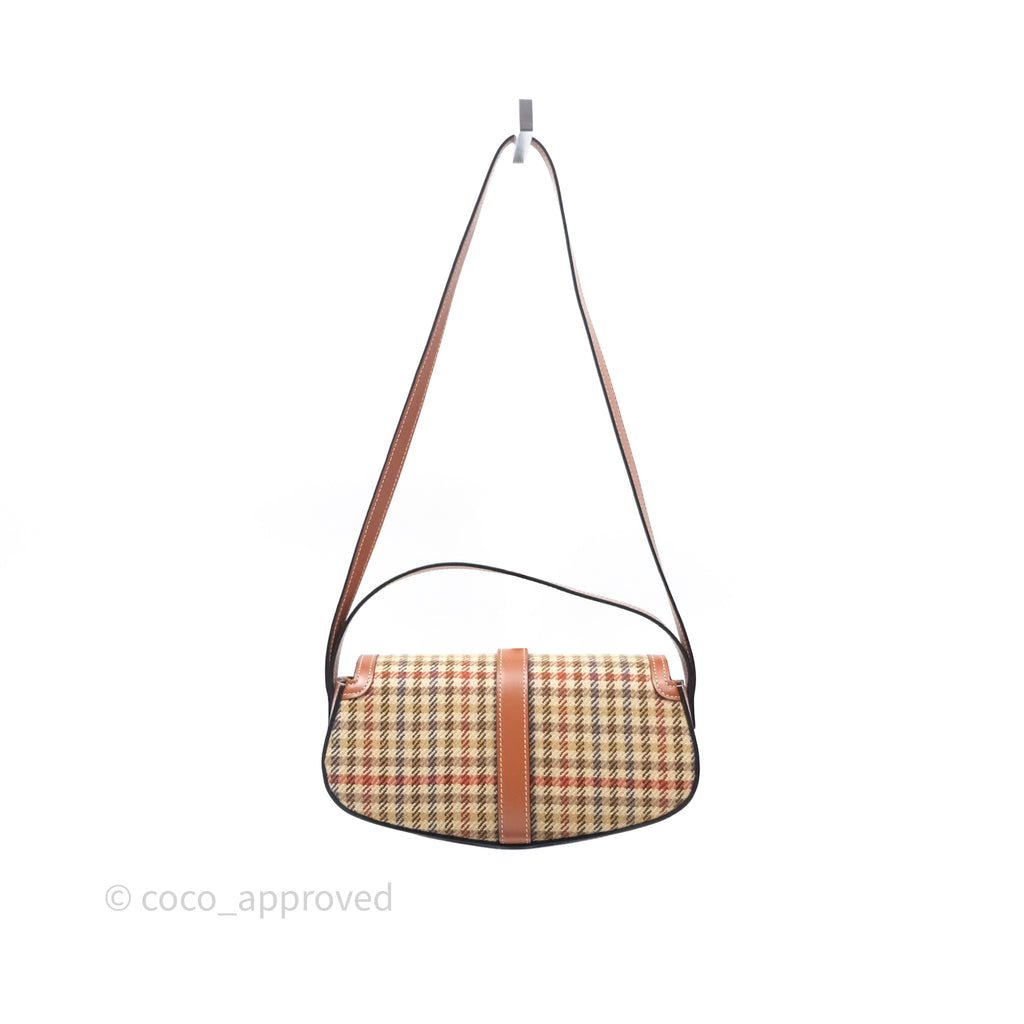 Celine Clutch on Strap in Tartan Textile and Natural Calfskin