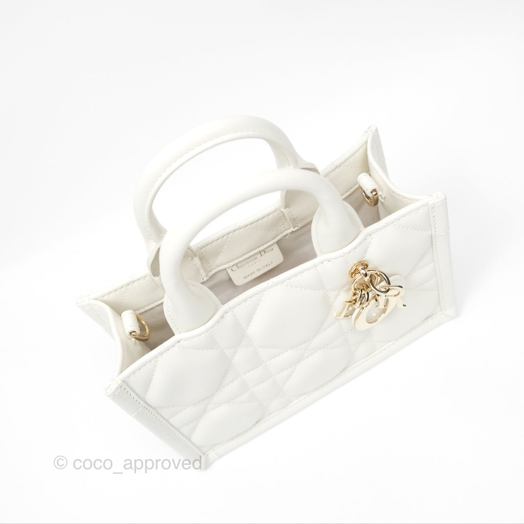 Christian Dior Mini Dior Book Tote Latte Macrocannage Calfskin Gold Hardware