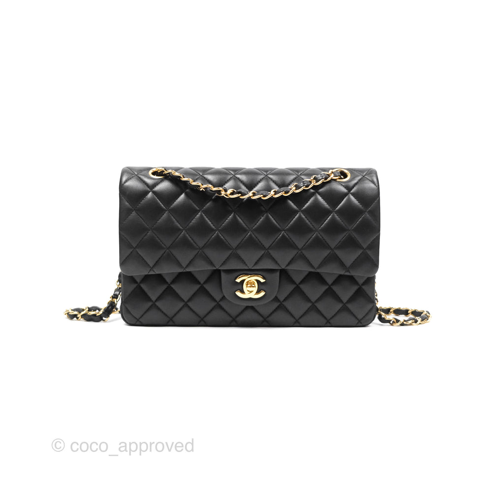 Chanel Classic M/L Medium Flap Quilted Black Lambskin Gold Hardware