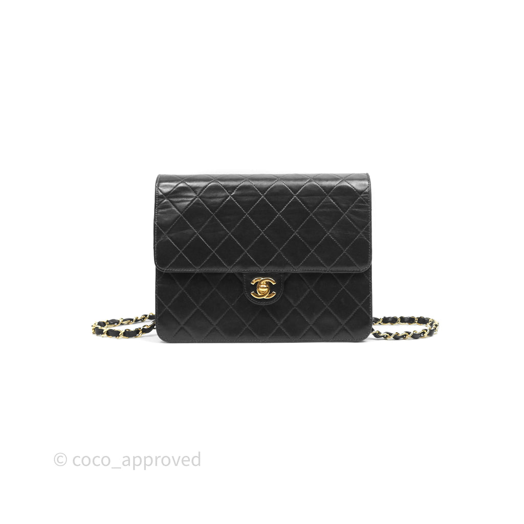 Chanel Vintage Quilted Flap Bag Black Lambskin 24K Gold Hardware